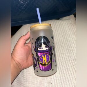 Frosted Glass cup with Wednesday Adam’s design